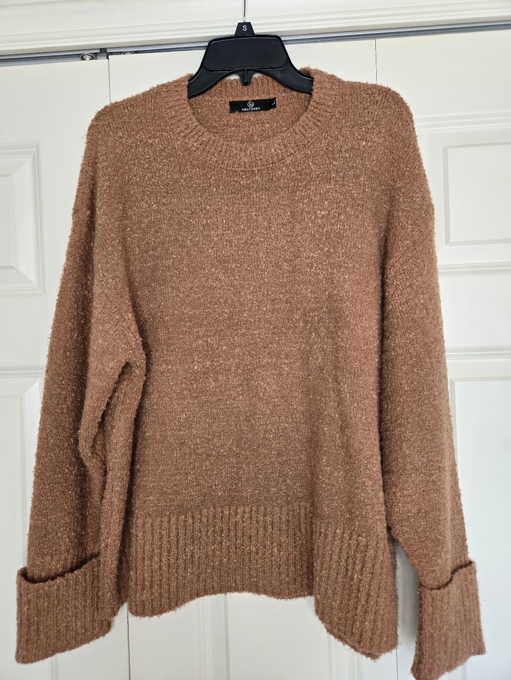 Lillusory Brown Bouclé Knit Sweater Cozy Crewneck Pullover Size L